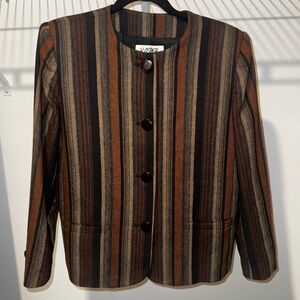 vintage kasper tweed blazer earth tone brown striped size 14